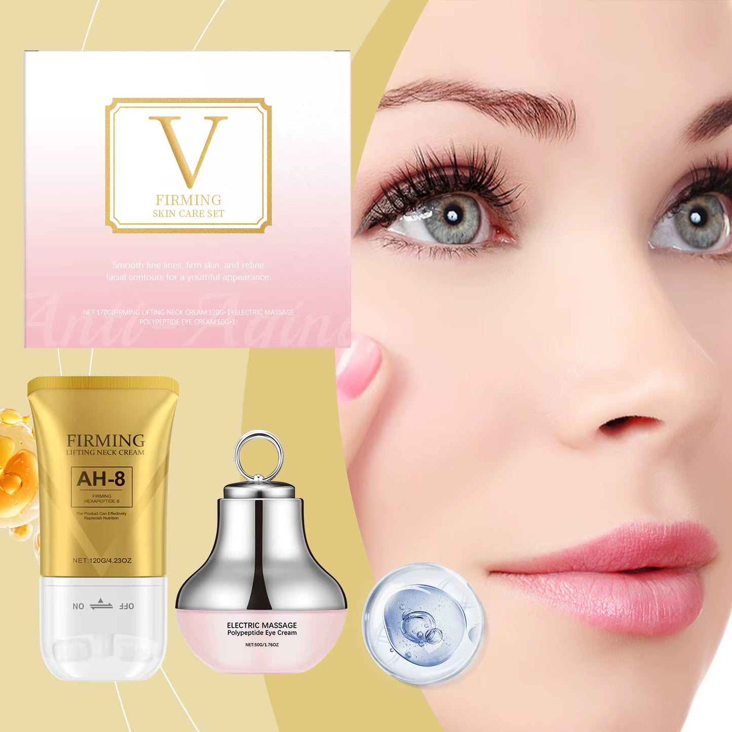 Revitalize Your Skin with the AH-8 Neck Eye Care Set: Electric Massage Eye Cream & Firming Neck Lotion for Youthful, Smooth Skin